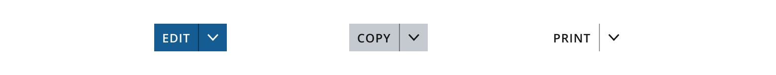 Example showing CTA, Primary and Secondary variants of a split button.